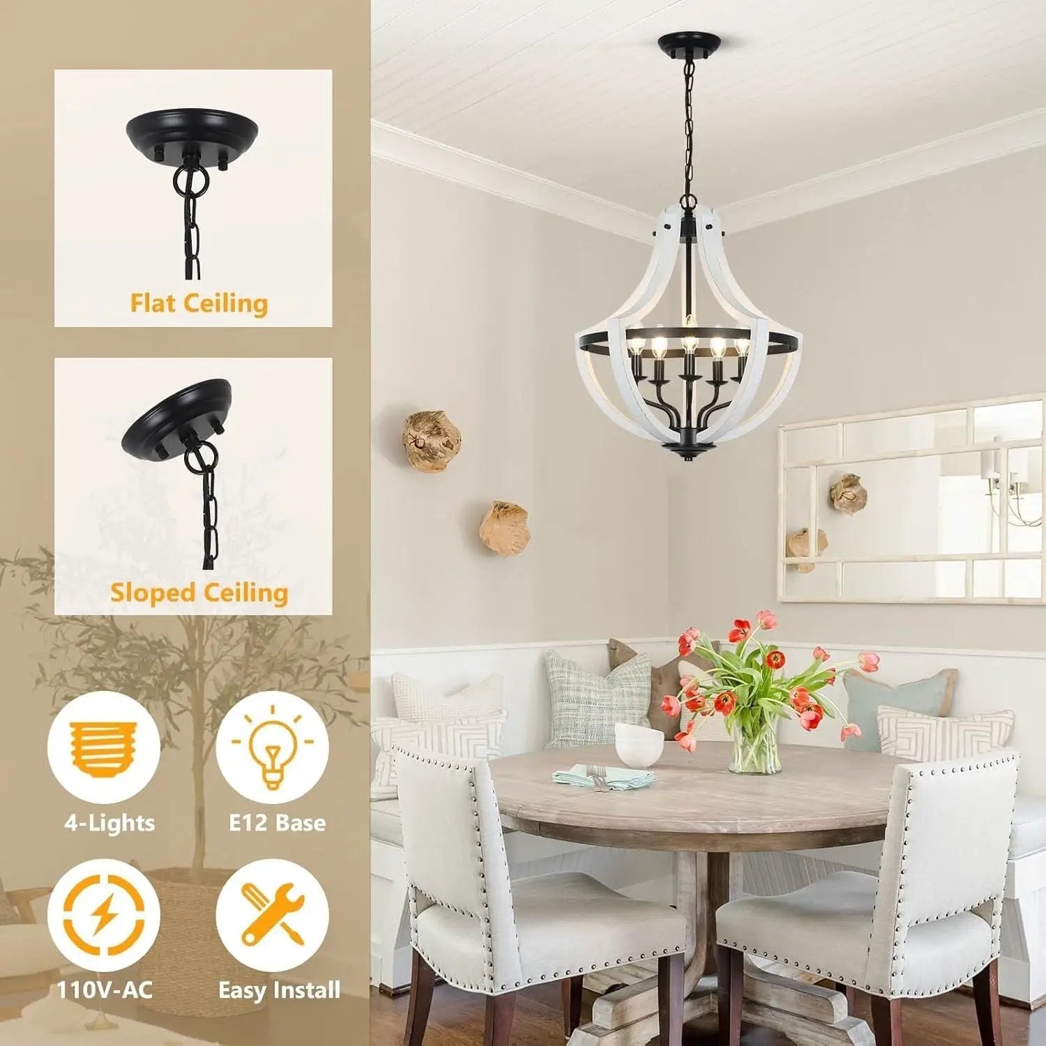 5-Light Convertible White Wood Farmhouse Chandelier by HouseOfZazla