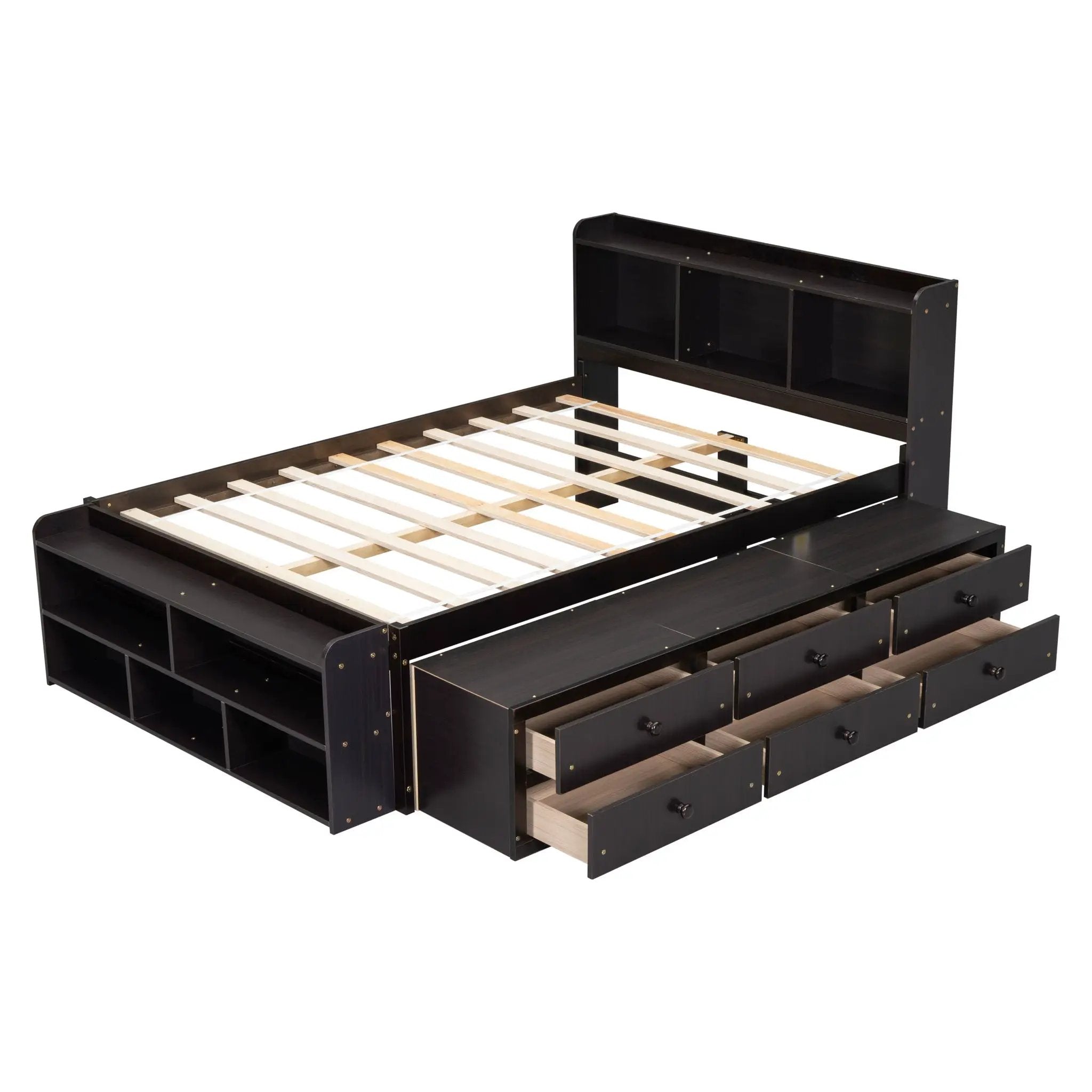 Bed With Bookcase Headboard, Under Bed Storage Drawers And Bed End Storage Case by HouseOfZazla