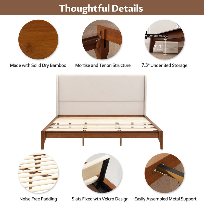 King Size Platform Bed With Upholstered High Headboard - Brown by Unique Piece Furniture
