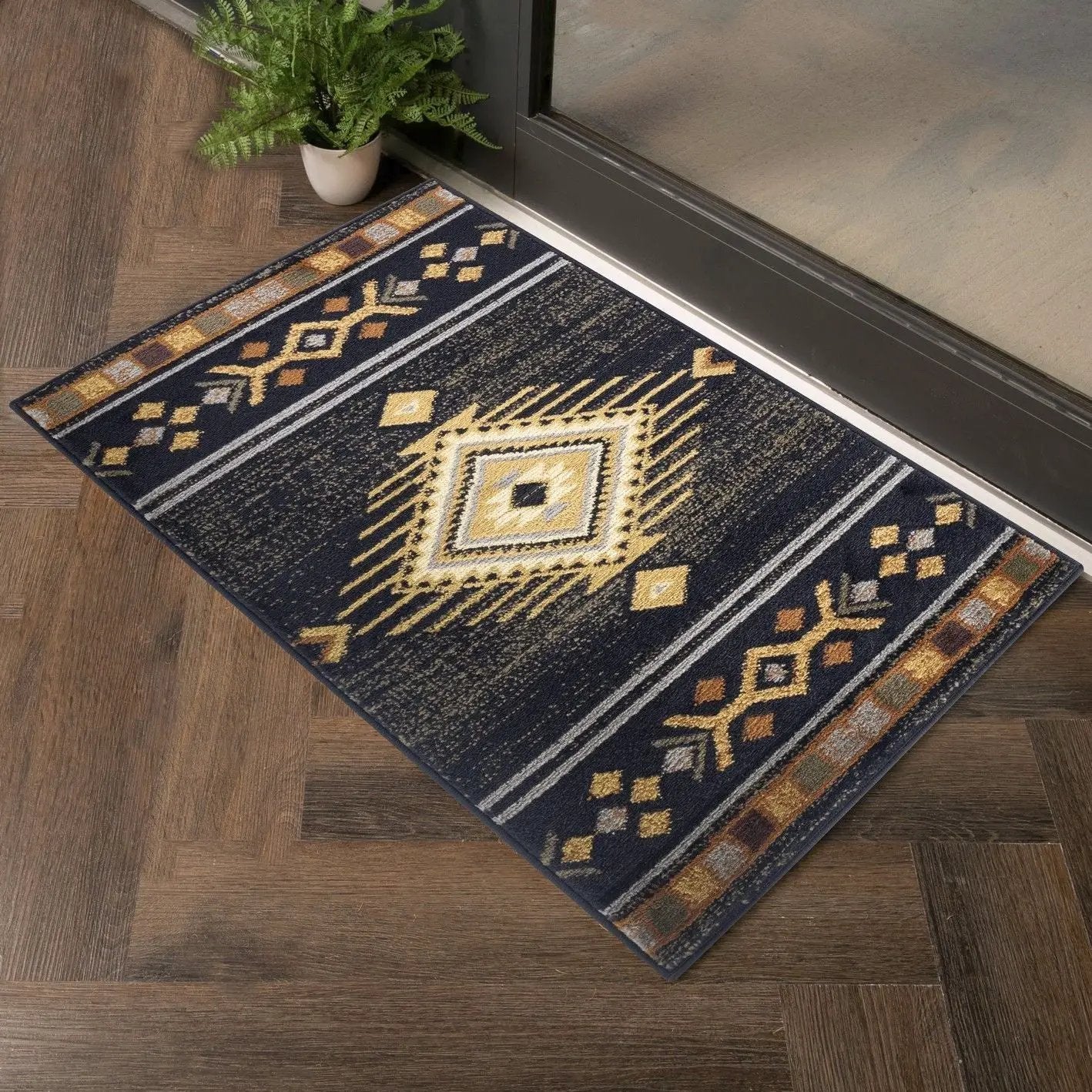 Tribes - 2'7" X 7'3" Southwest Area Rug Polypropylene - Black by Unique Piece Furniture