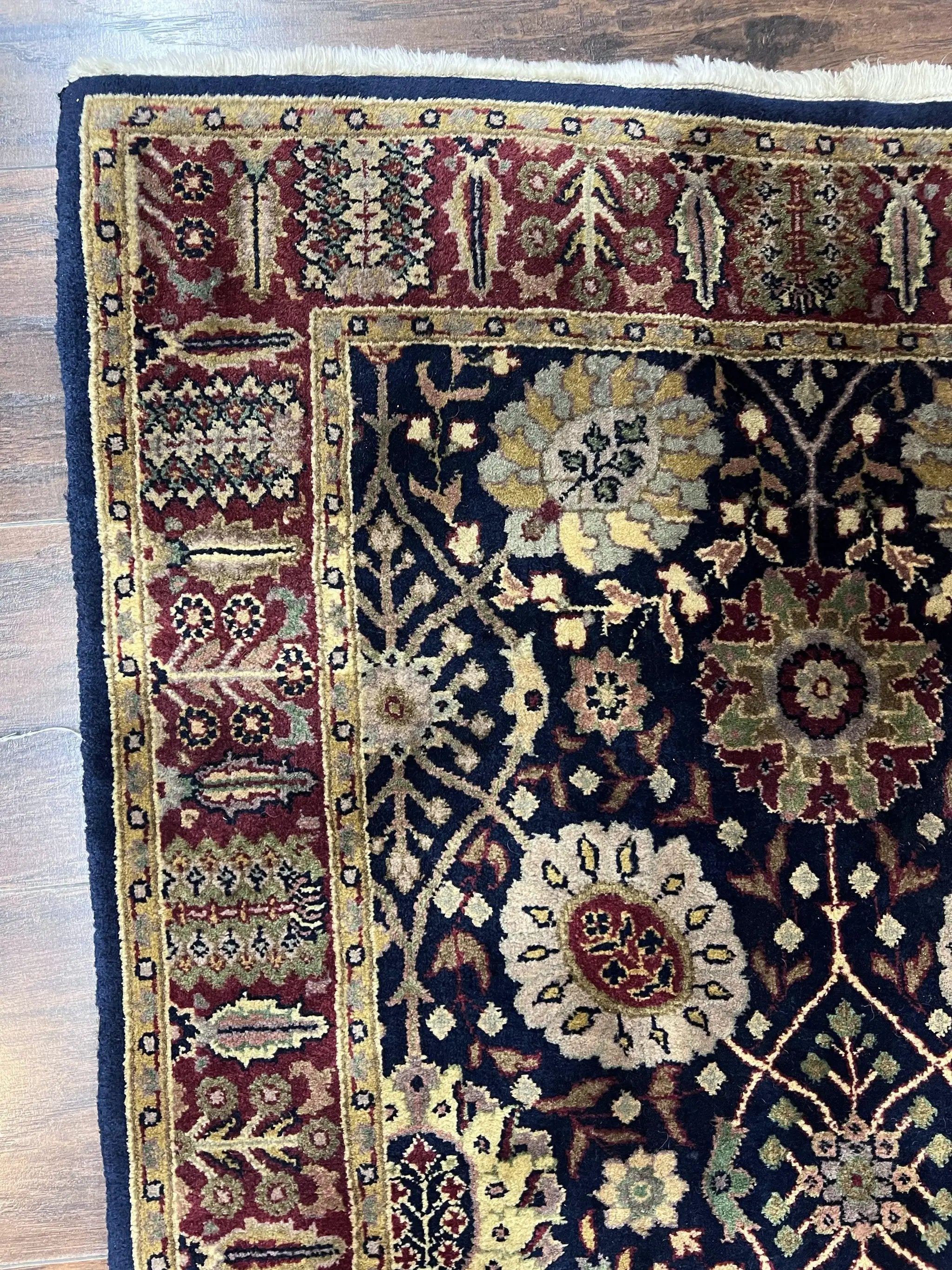 Indo Persian Runner 2.8 x 18, Long Skinny Hallway Wool Runner Rug, Hand Knotted Vintage Floral Allover Traditional Runner Dark Blue Burgundy by Jewel Rugs