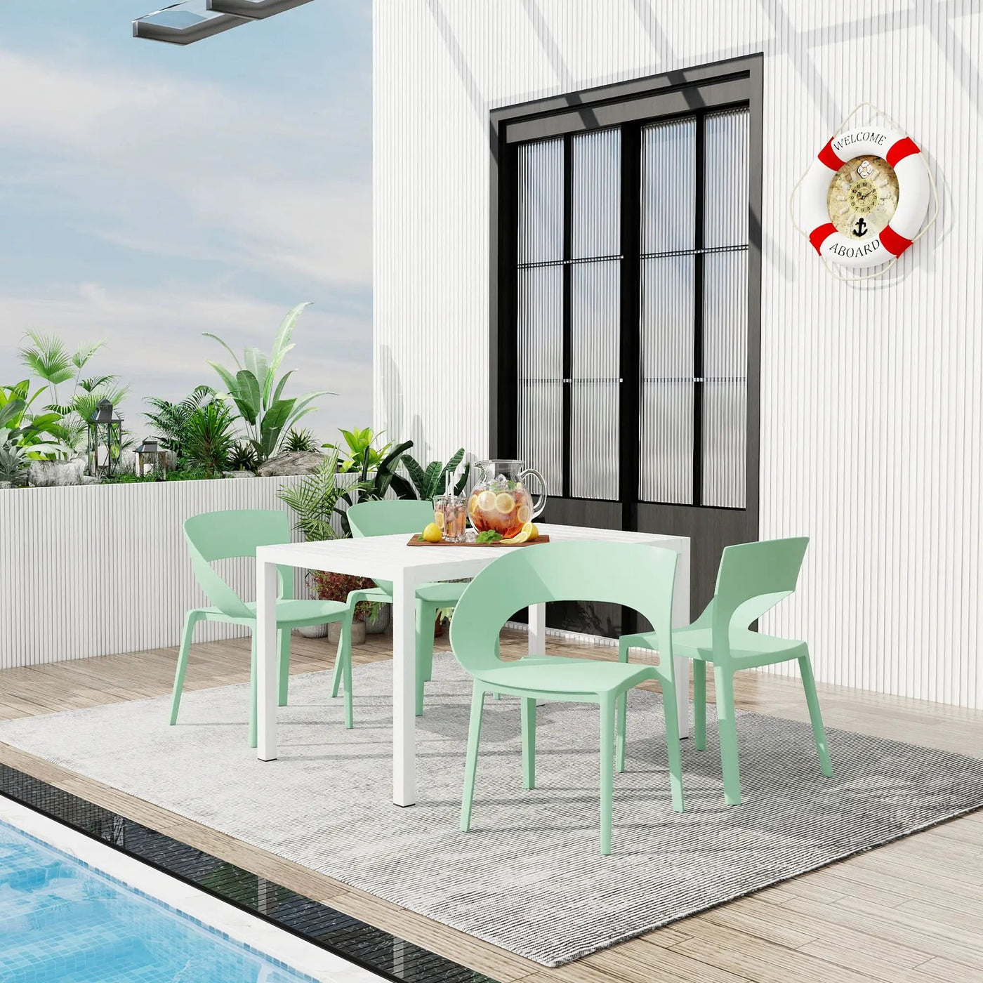 4 Piece Set Of Modern Designed Single Chairs With Long Table by Unique Piece Furniture