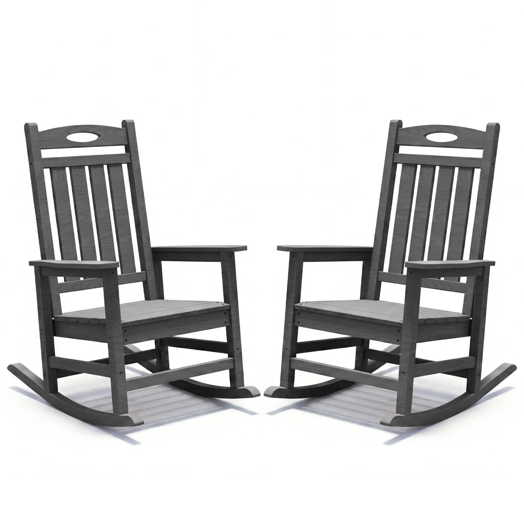 Outdoor Rocking Chair Set of 2, HDPE Patio Rocking Chair for Adults, Oversized Outdoor Rocker for Porch Garden Lawn,Grey by HouseOfZazla