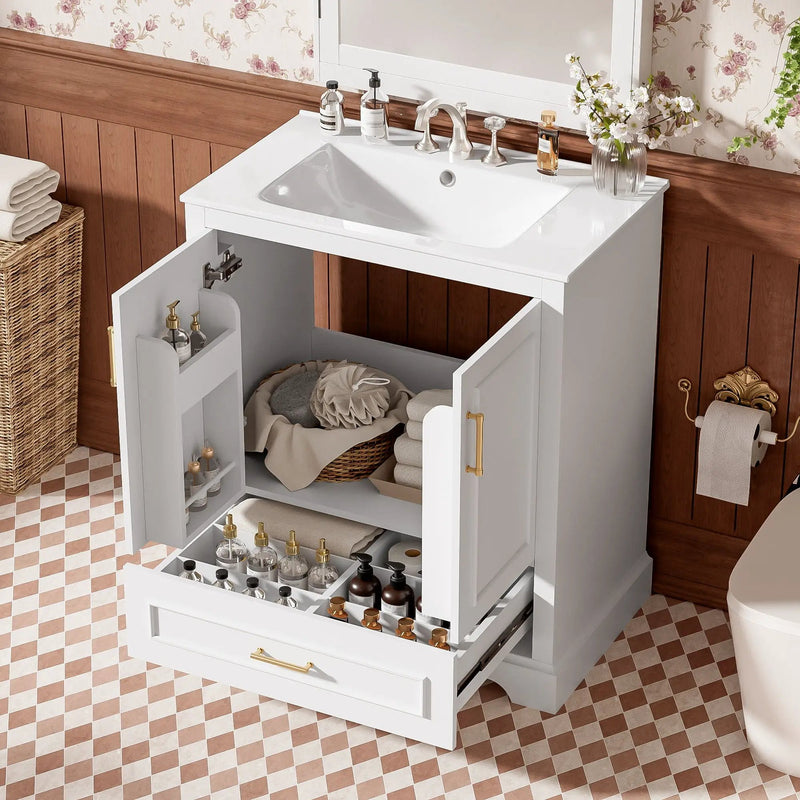 Bathroom Vanity With Sink, 1 Divided Drawer And 2 Soft Close Doors With Double Shelf by Unique Piece Furniture