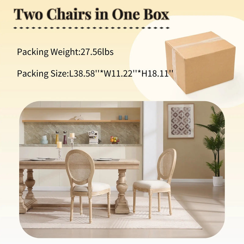 French Country Dining Chairs Set of 2 Upholstered with Rattan Back by HouseOfZazla