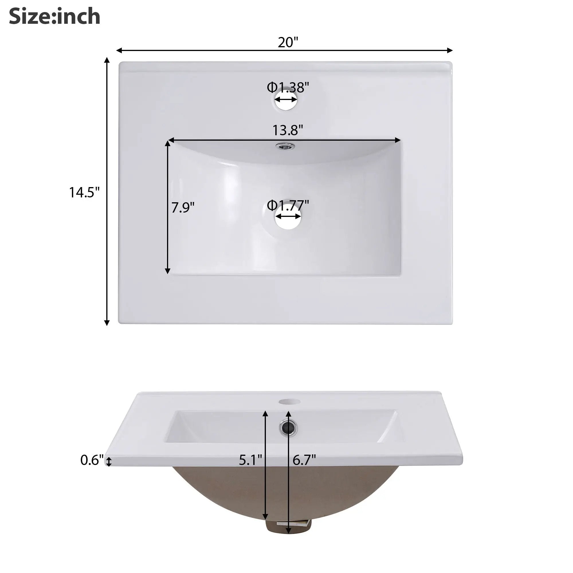 Modern Small Bathroom Vanity Cabinet With Ceramic Basin, Ample Storage, 1 Soft Close Door by HouseOfZazla