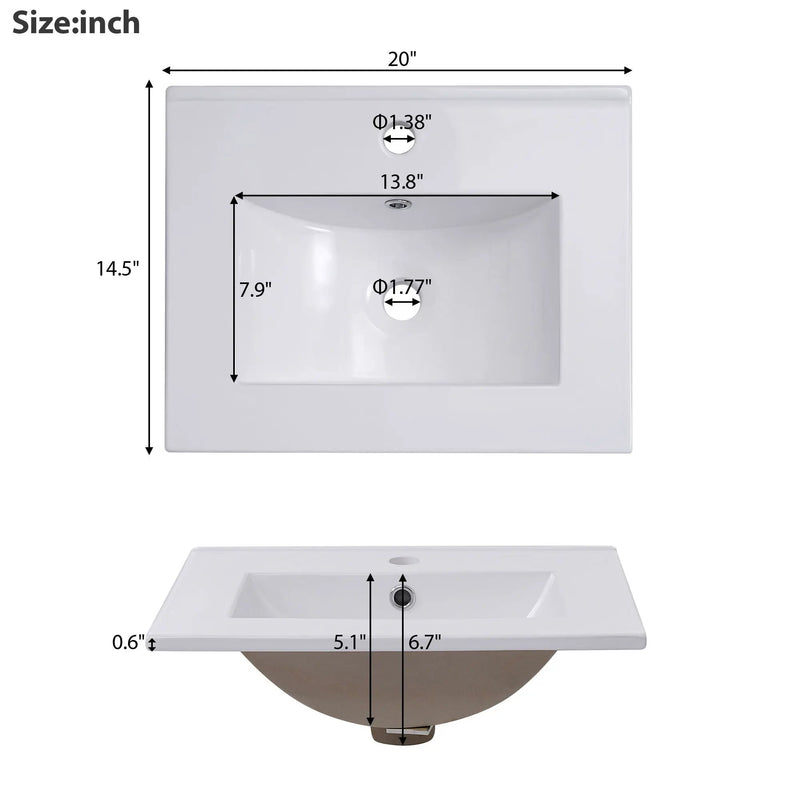 Modern Small Bathroom Vanity Cabinet With Ceramic Basin, Ample Storage, 1 Soft Close Door by HouseOfZazla
