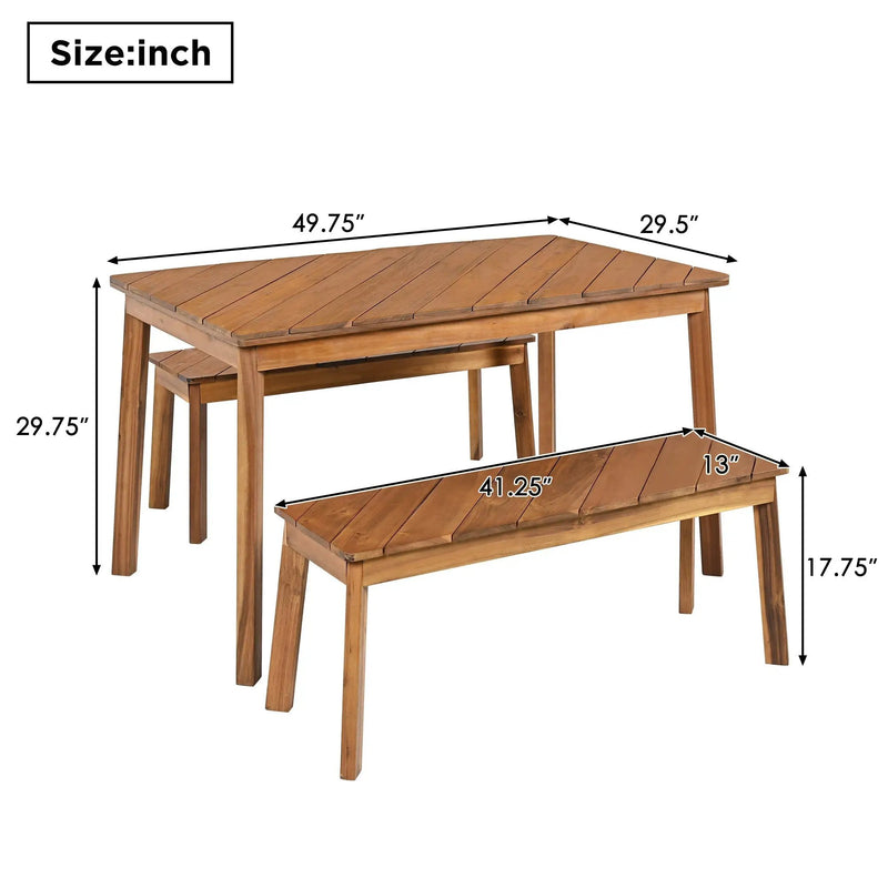Go 3-Piece Acacia Wood Table Bench Dining Set by HouseOfZazla
