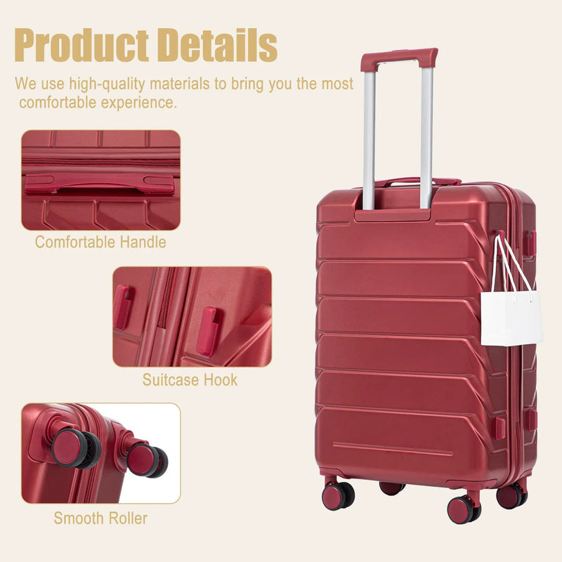 28 Inch ABS Hard Shell Large Travel Checked Luggage - Wine Red by HouseOfZazla