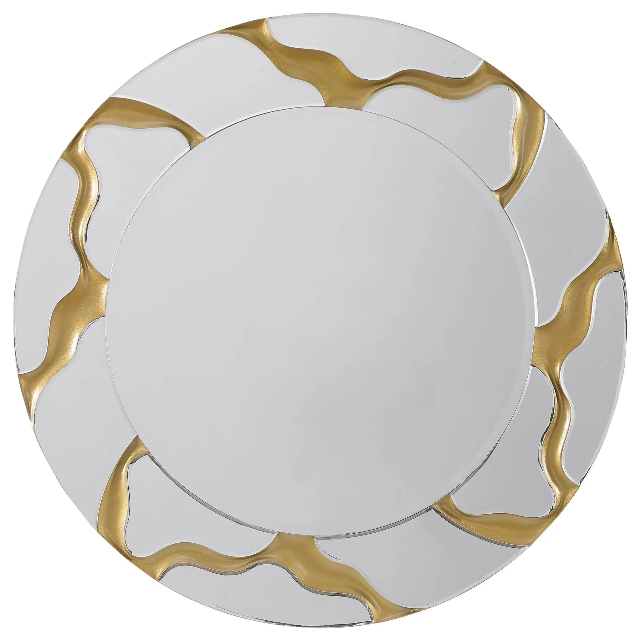 Dorinda 36 x 36 Inch Round Kintsugi Style Wall Mirror Gold by Unique Piece Furniture