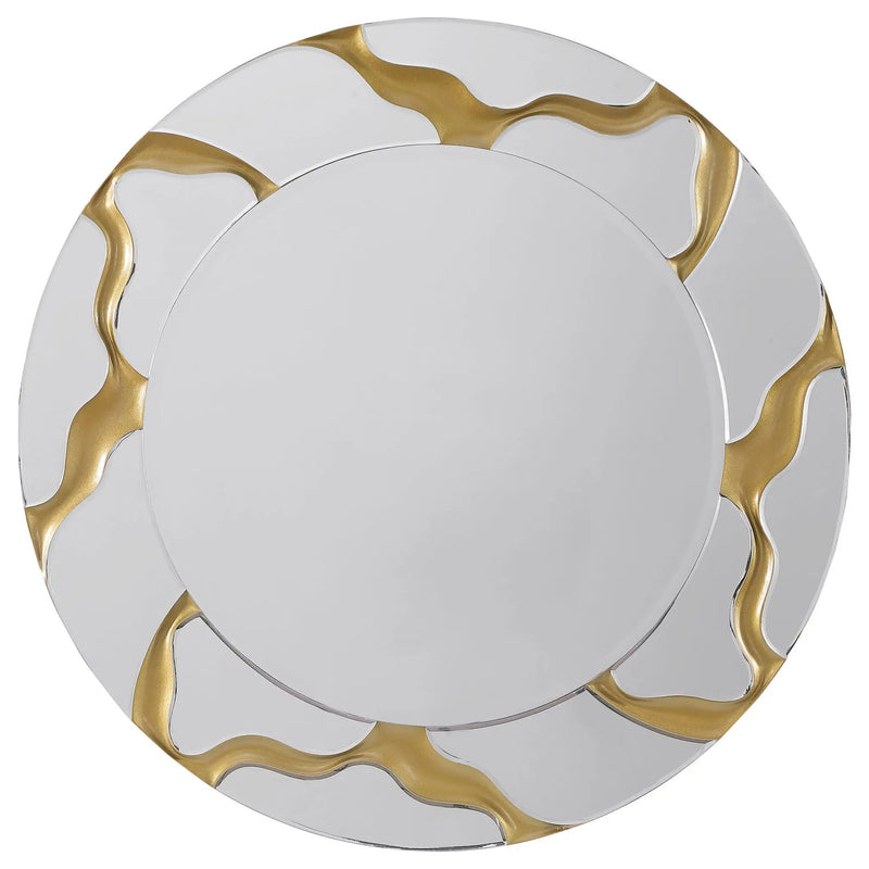 Dorinda 36 x 36 Inch Round Kintsugi Style Wall Mirror Gold by Unique Piece Furniture