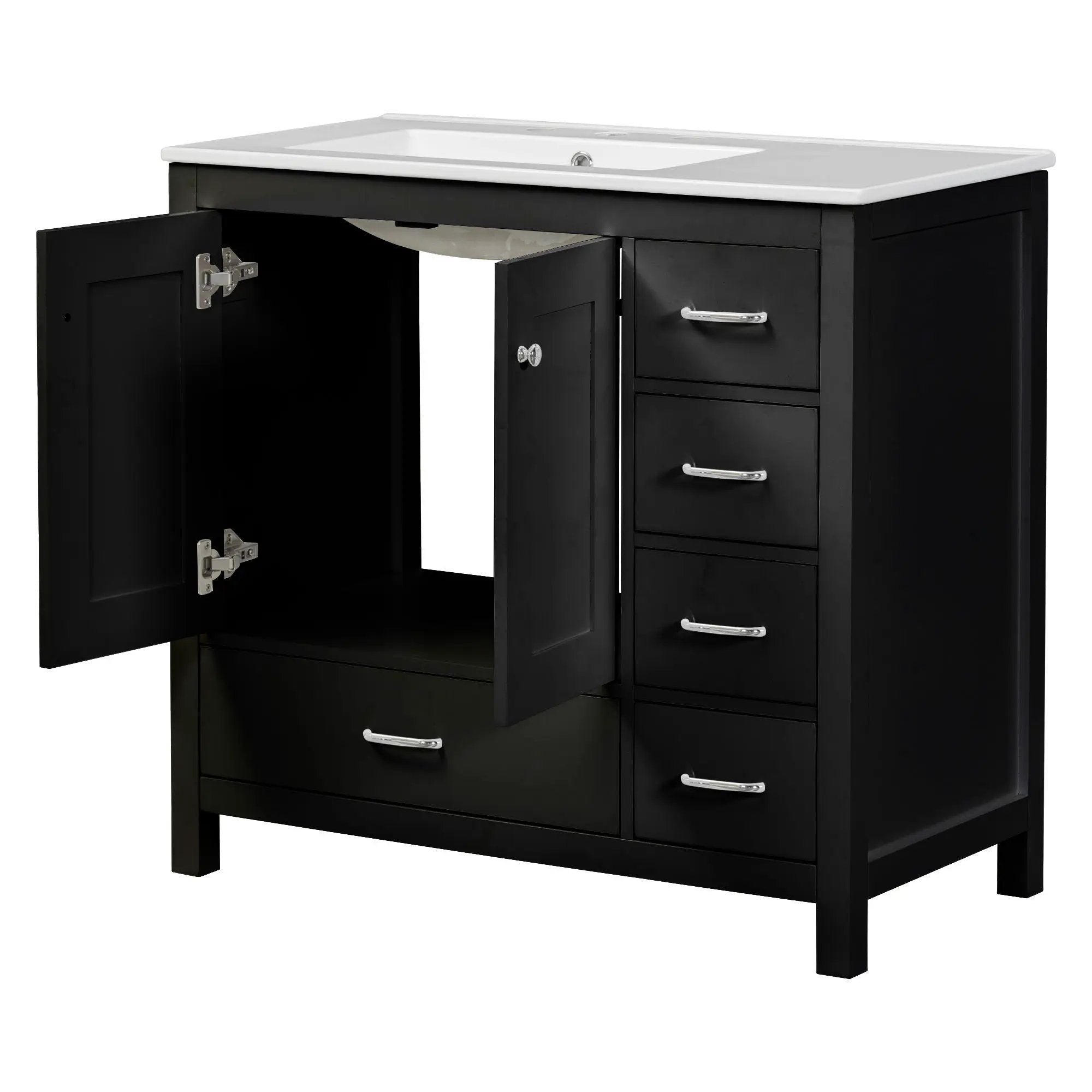 Bathroom Vanity With Ceramic Sink Combo, Abundant Storage Cabinet 2 Soft Close Doors And 5 Drawers by HouseOfZazla