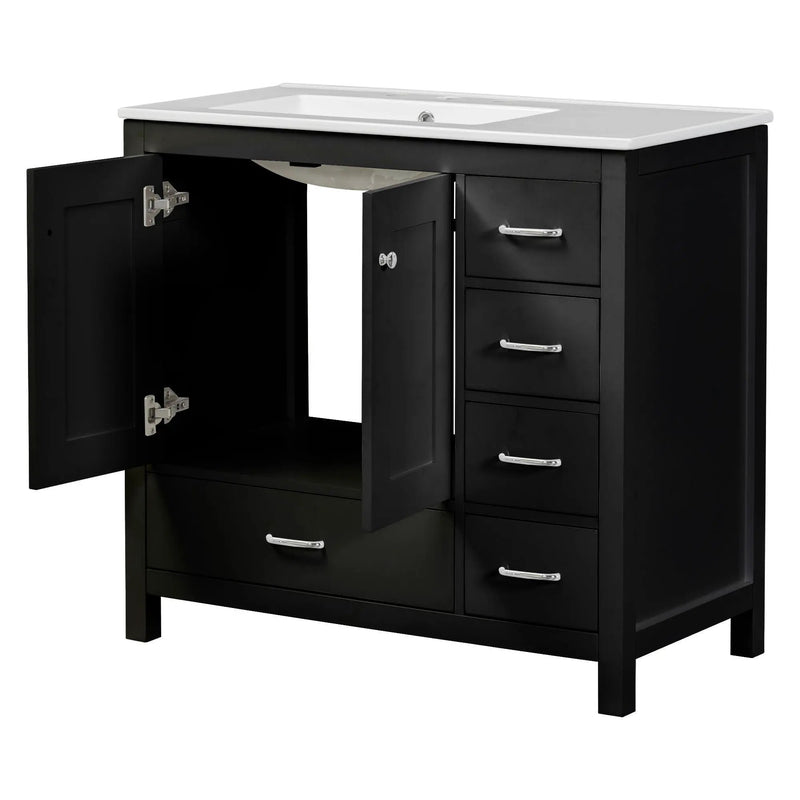 Bathroom Vanity With Ceramic Sink Combo, Abundant Storage Cabinet 2 Soft Close Doors And 5 Drawers by HouseOfZazla