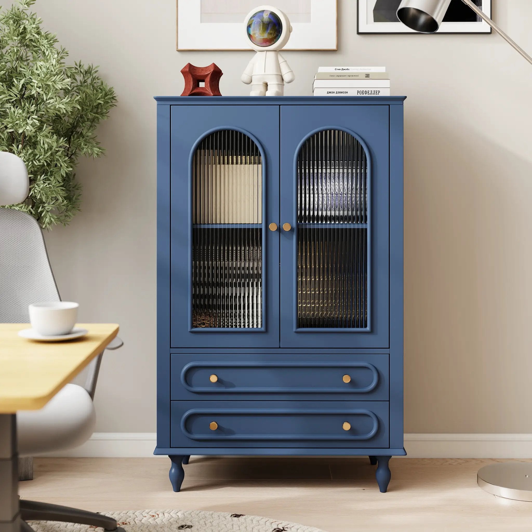 46.5'' Glass Display Cabinet with Ribbed Glass Doors by HouseOfZazla