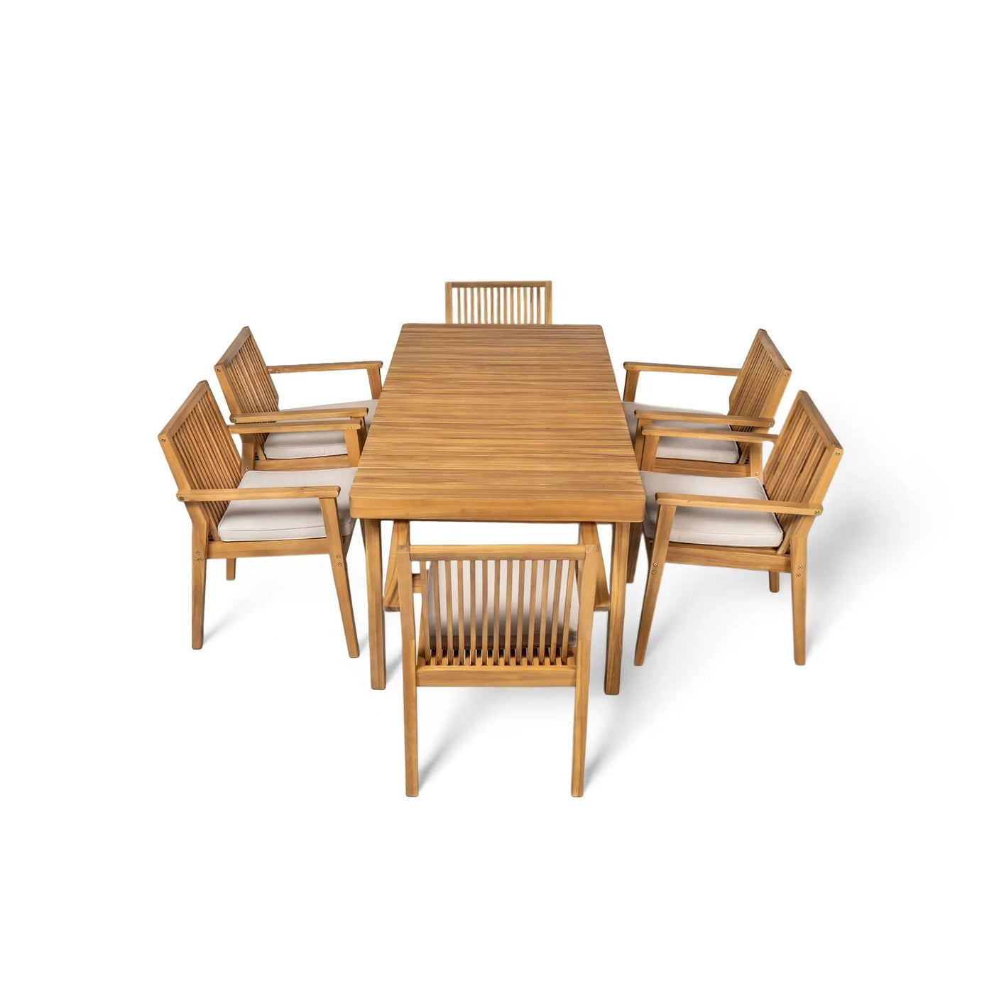 7 Piece Patio Furniture Set Acacia Wood Table And 6 Cushioned Chairs by HouseOfZazla