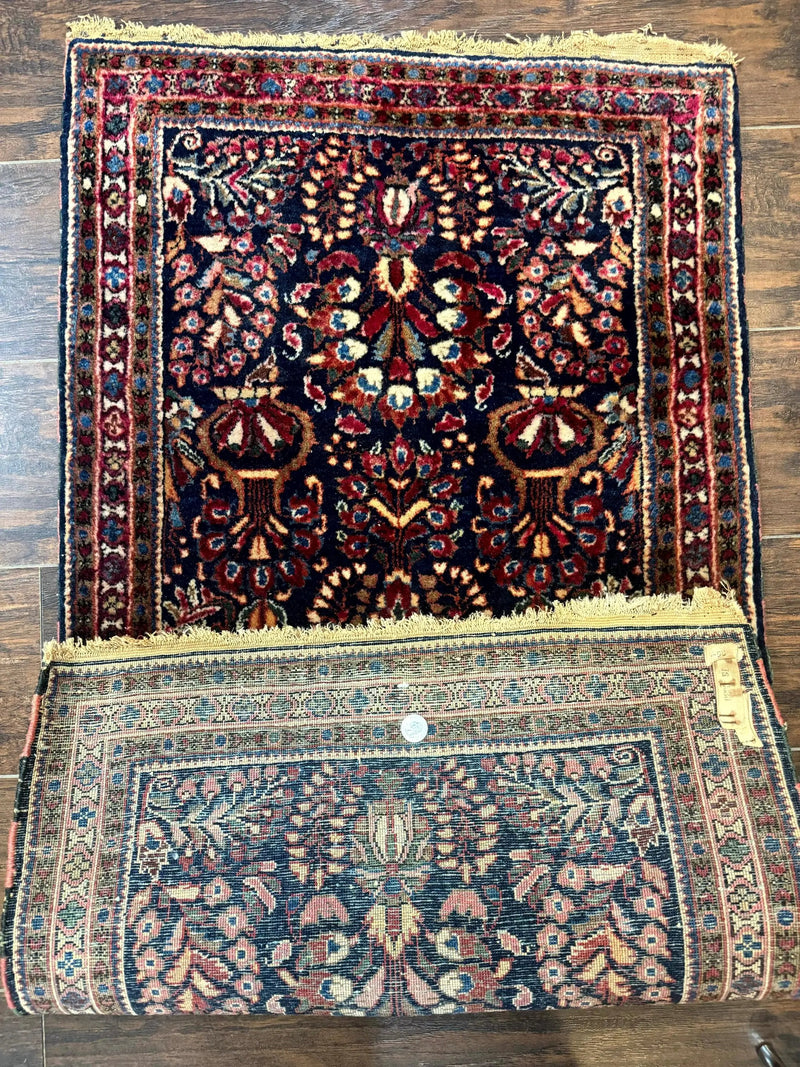 Small Navy Blue Persian Rug 2x4, Sarouk Rug, Rare Colors, Antique 1920s Wool Rug by Jewel Rugs