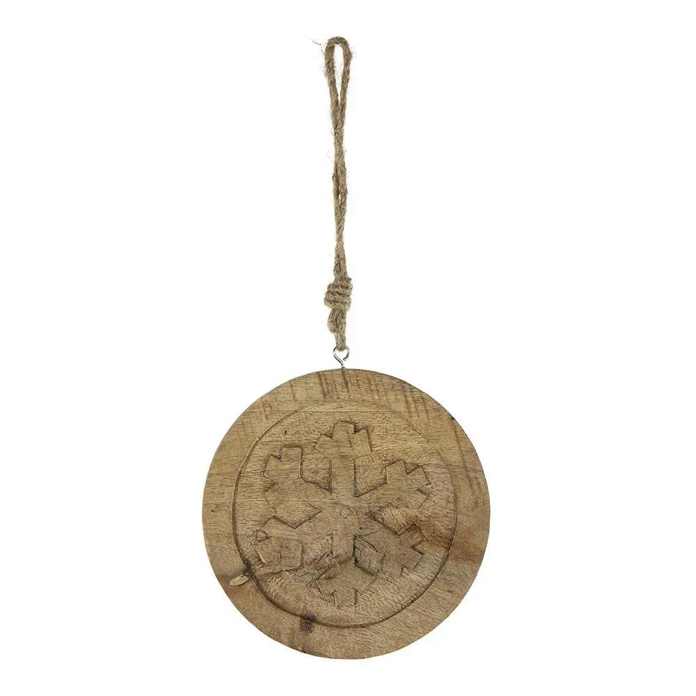 Wooden Hanging Circle With Snowflake Cut Decorative Hanging Christmas Tree Ornaments For Holiday Party Decorations (Set of 12) - Multi by Unique Piece Furniture