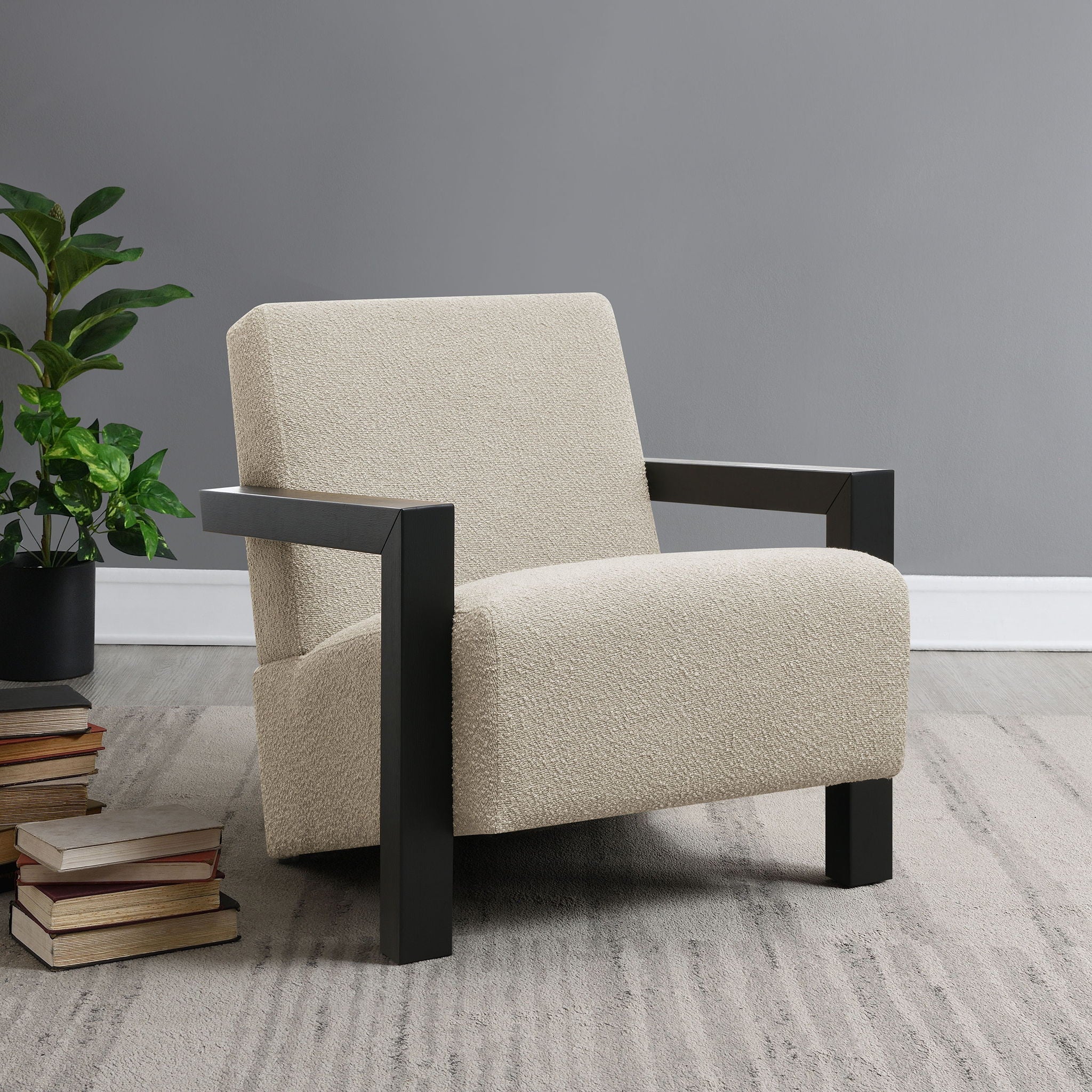 Fitzroy Boucle Upholstered Accent Arm Chair Latte by Unique Piece Furniture