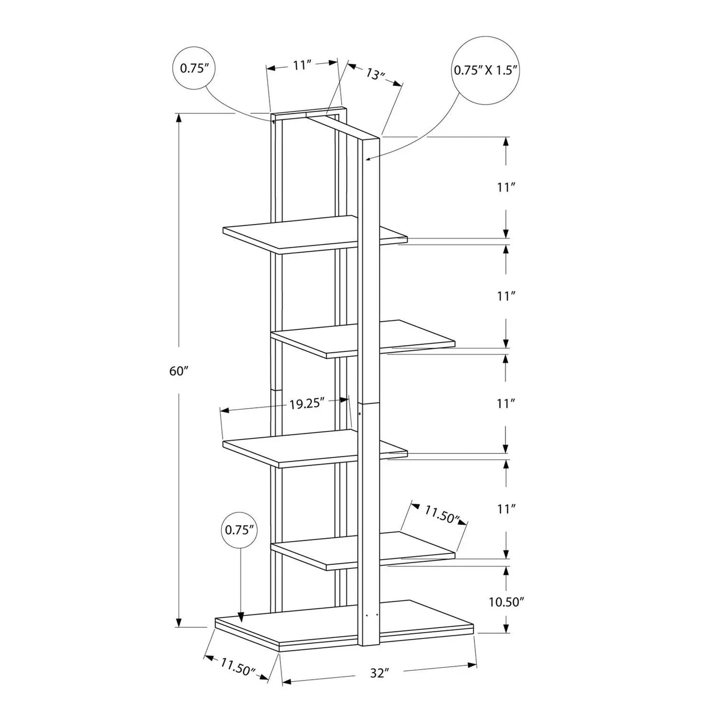 Bookshelf, Bookcase, Etagere, 5 Tie For Office, Contemporary & Modern by Unique Piece Furniture