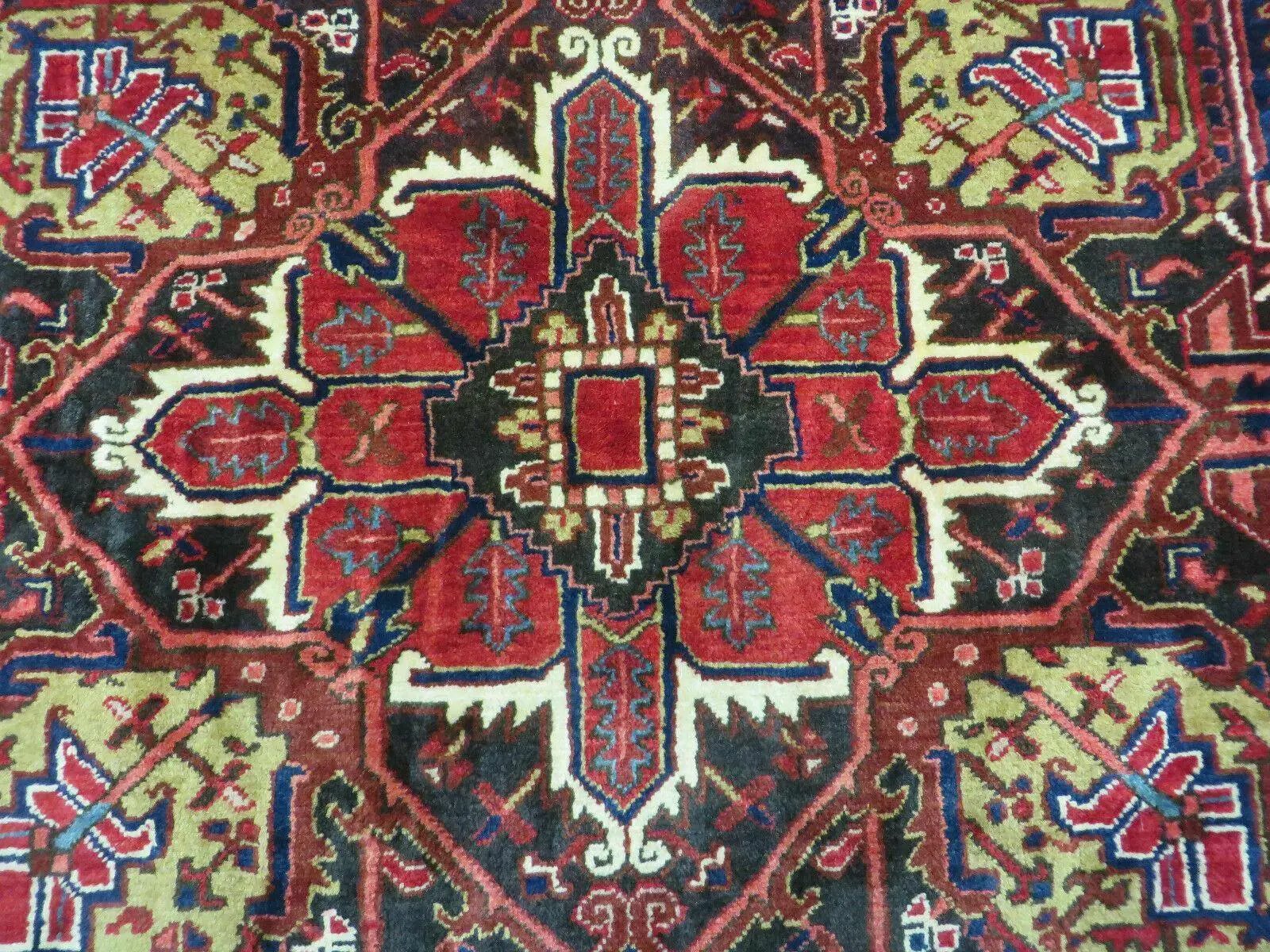 Wonderful Persian Heriz Rug 8.6 x 11, Geometric Heriz Carpet, Semi Antique Decorative Area Rug, Red Ivory Dark Blue Handmade Wool Room Sized by Jewel Rugs