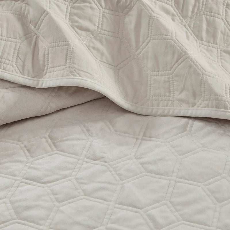 3 Piece Velvet Quilt Set Ivory Full/Queen by HouseOfZazla