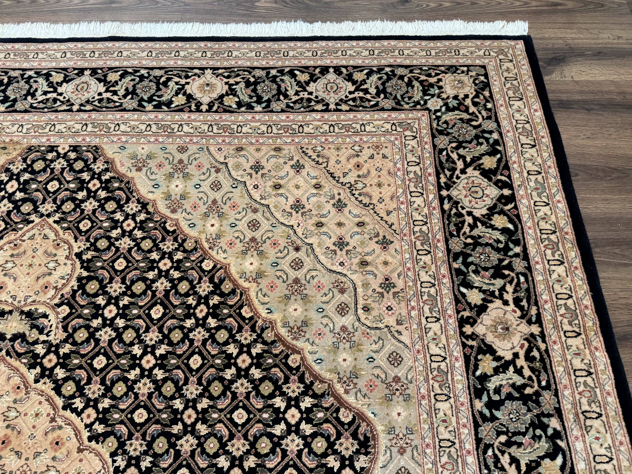 Sino Persian Rug 8x10, Herati Mahi Pattern, Fine 170 KPSI, Black, Wool and Silk Highlights by Jewel Rugs