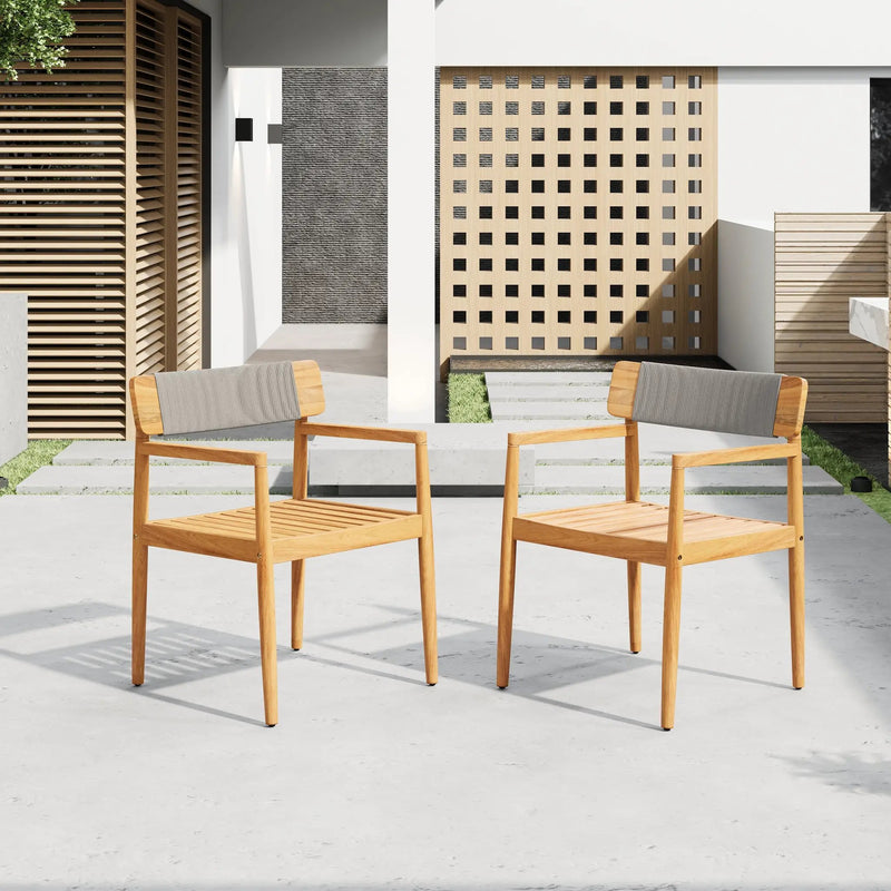 Creative Braided Acacia Wood Outdoor Dining Chairs with Armrests by HouseOfZazla