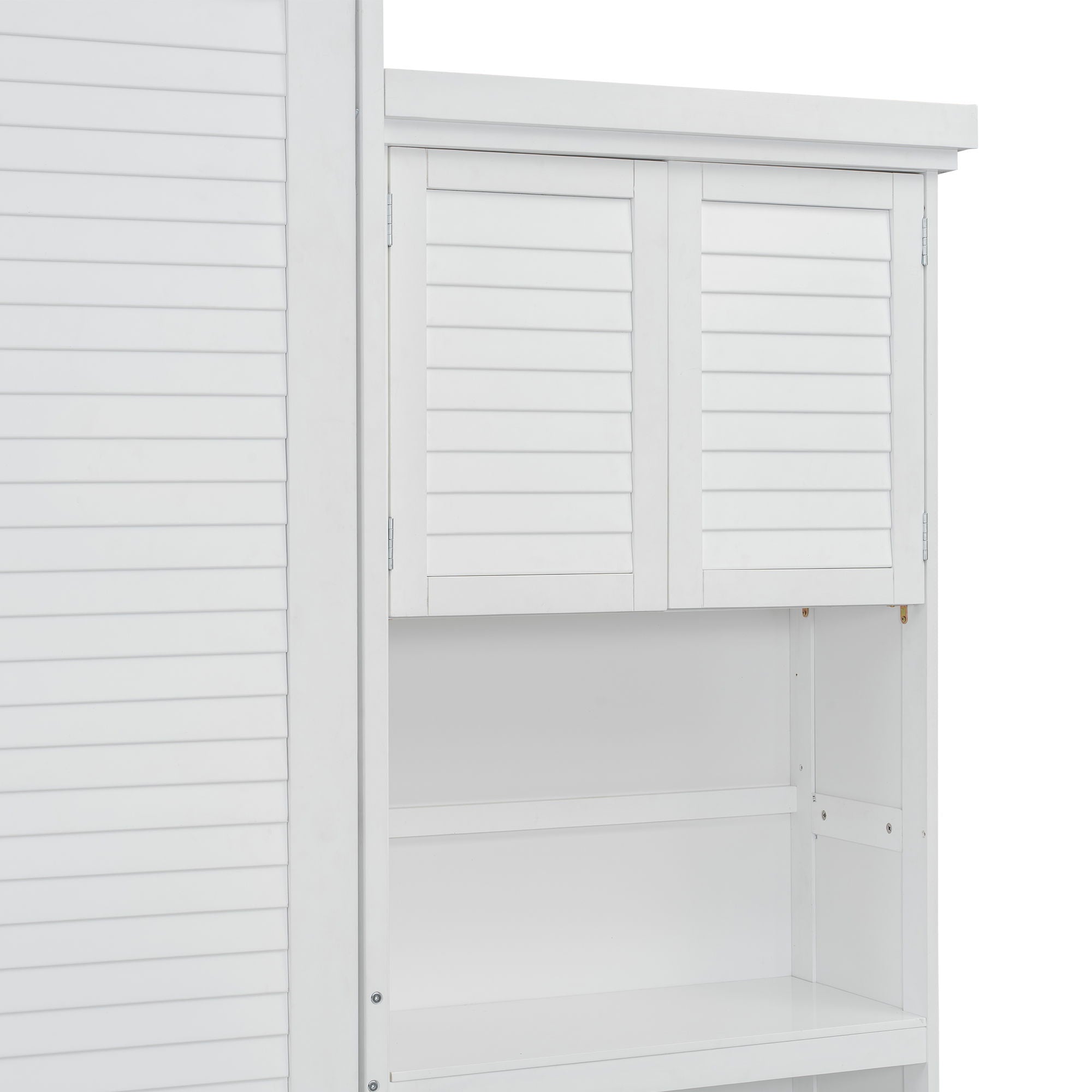 Queen Size Murphy Bed With Louvered Design And Multiple Storage Shelves - White by HouseOfZazla
