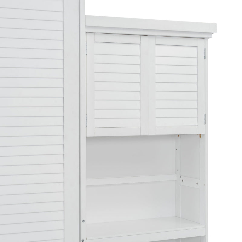 Queen Size Murphy Bed With Louvered Design And Multiple Storage Shelves - White by HouseOfZazla