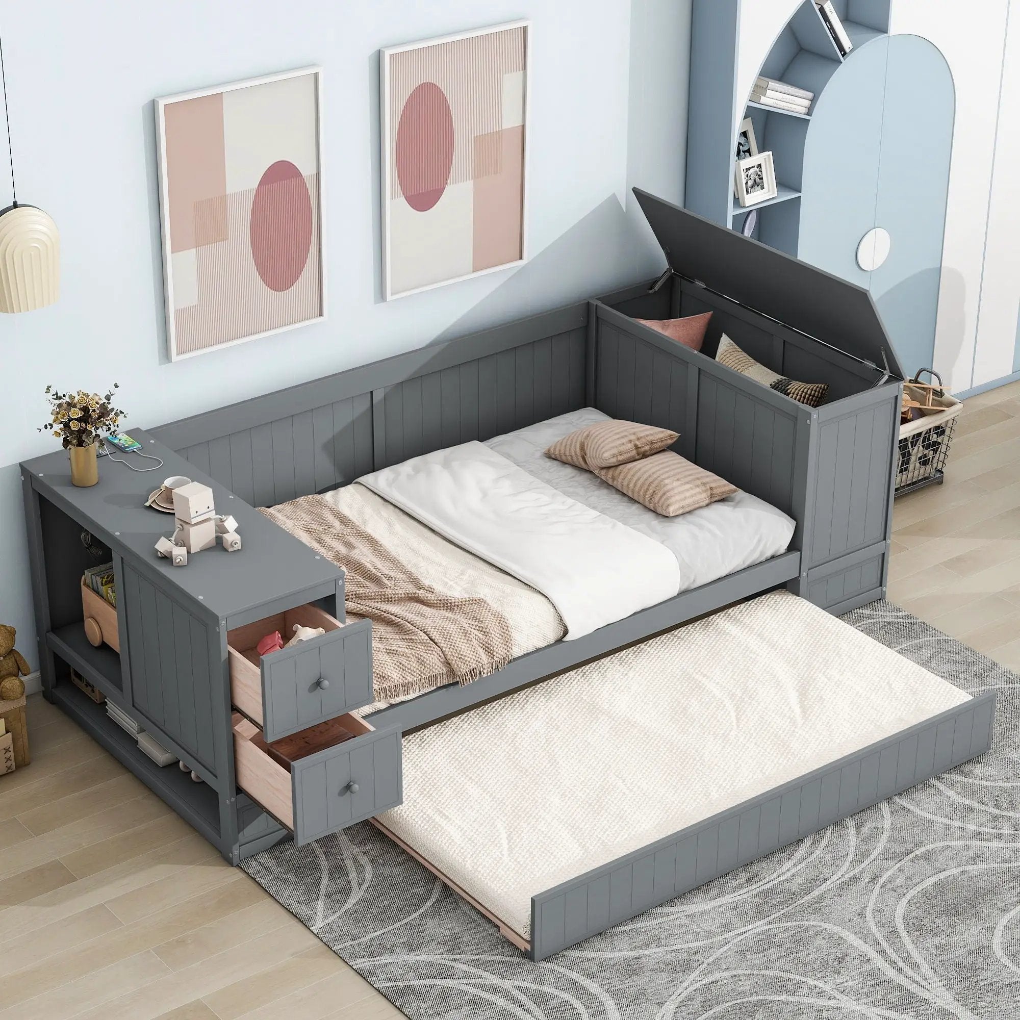 Daybed With Storage Arms, Trundle And Charging Station by Unique Piece Furniture