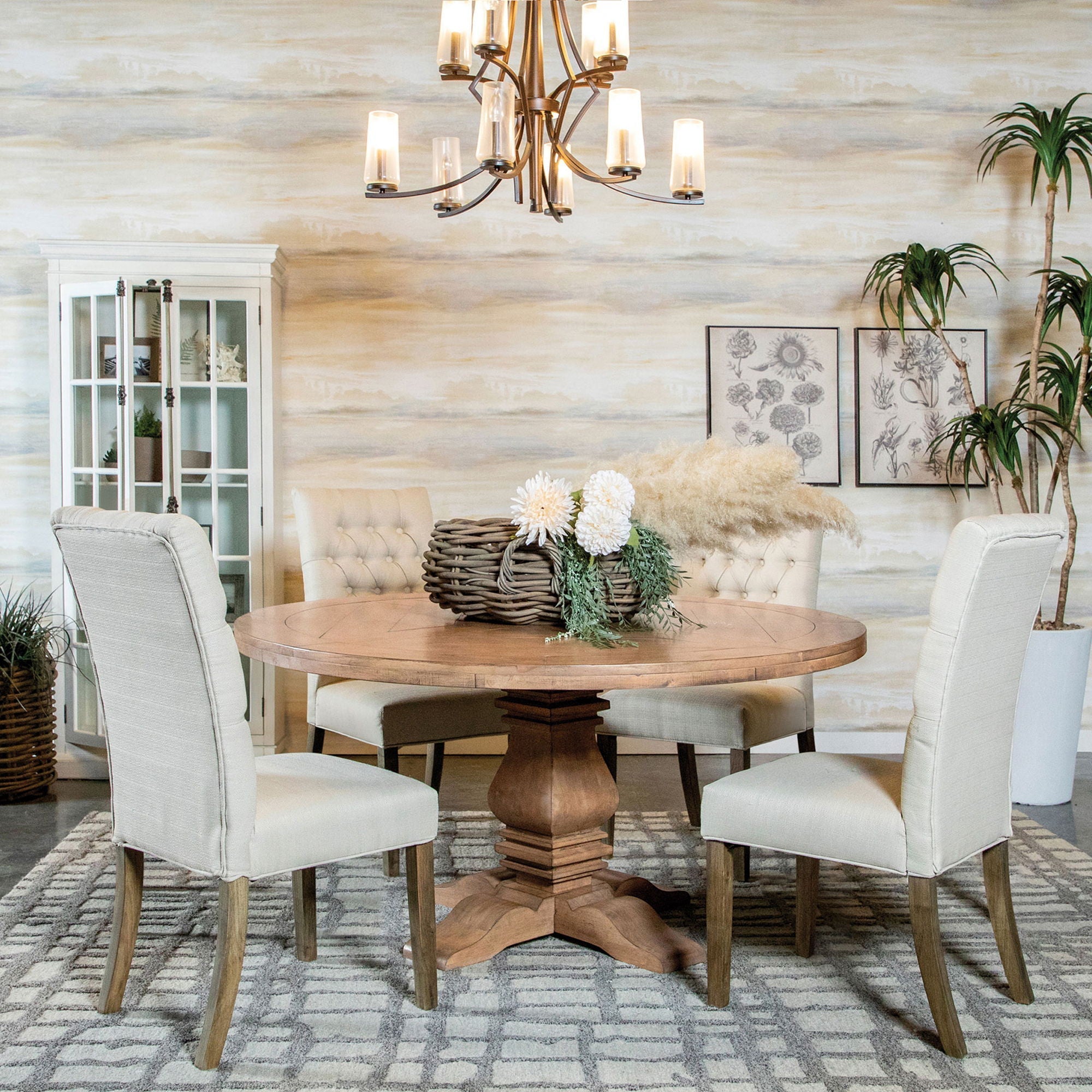Crux - 5 Piece Round Dining Table Set With Upholstered Chairs - Honey by HouseOfZazla