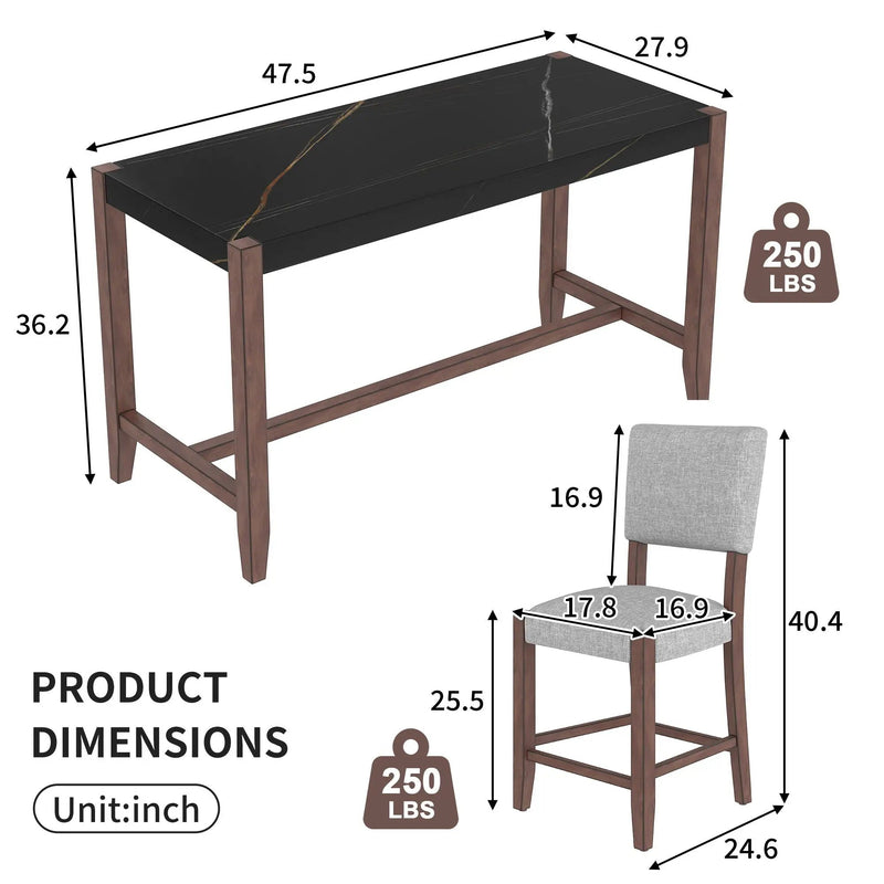 5 Piece Counter Height Dining Set, Bar Table With 4 Upholstered Chairs by HouseOfZazla