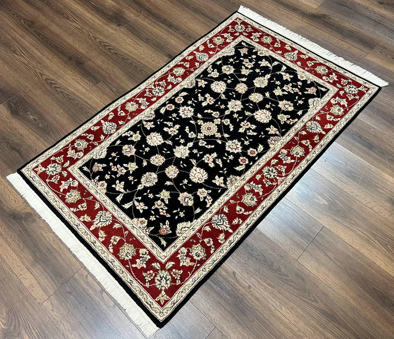Pak Persian Rug 3x5, Black and Red, Floral Allover, Vintage Hand Knotted Wool Oriental Carpet, Pakistani Rug, Small Handmade Area Rug 3 x 5 by Jewel Rugs
