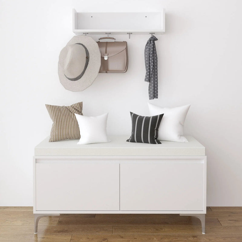 Wall Mounted Entryway Shelf With Hooks And Storage Bench Set - Off White by Unique Piece Furniture