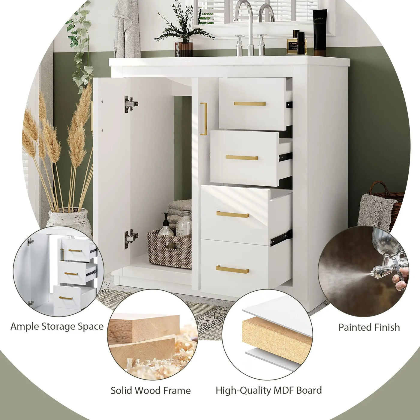 Bathroom Vanity With Sink, Storage Cabinet, Freestanding Set With 3 Drawers & Soft Closing Doors by Unique Piece Furniture