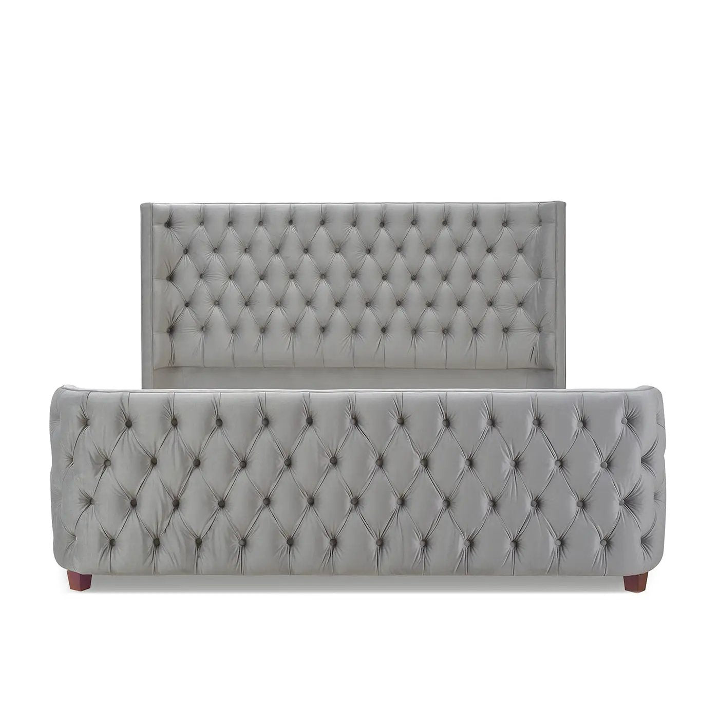 Brooklyn King Tufted Panel Bed Headboard and Footboard Set, Opal Grey Velvet by HouseOfZazla