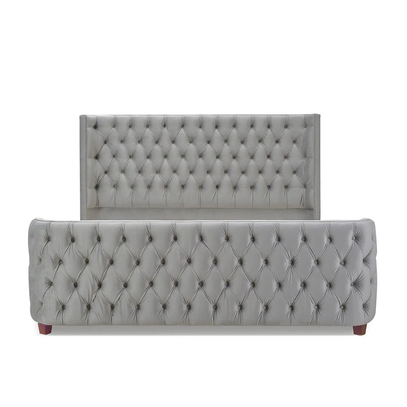 Brooklyn King Tufted Panel Bed Headboard and Footboard Set, Opal Grey Velvet by HouseOfZazla