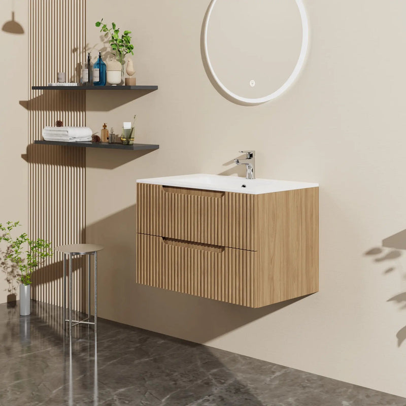 30" Wall Mounted Bathroom Vanity With Sink, Soft Close System, And Spacious Drawers - Walnut by HouseOfZazla