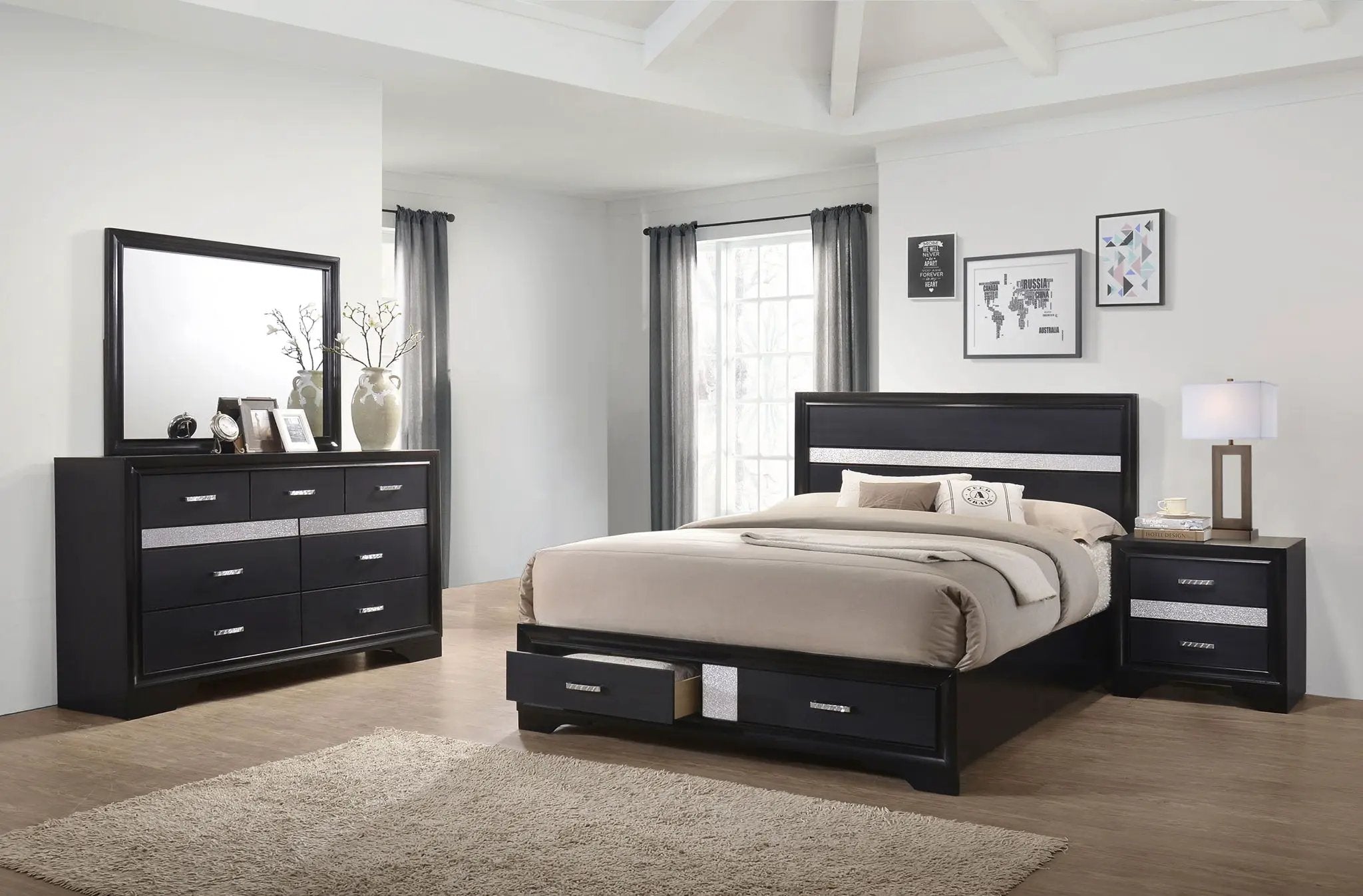 Miranda 4-piece Eastern King Bedroom Set Black by Unique Piece Furniture
