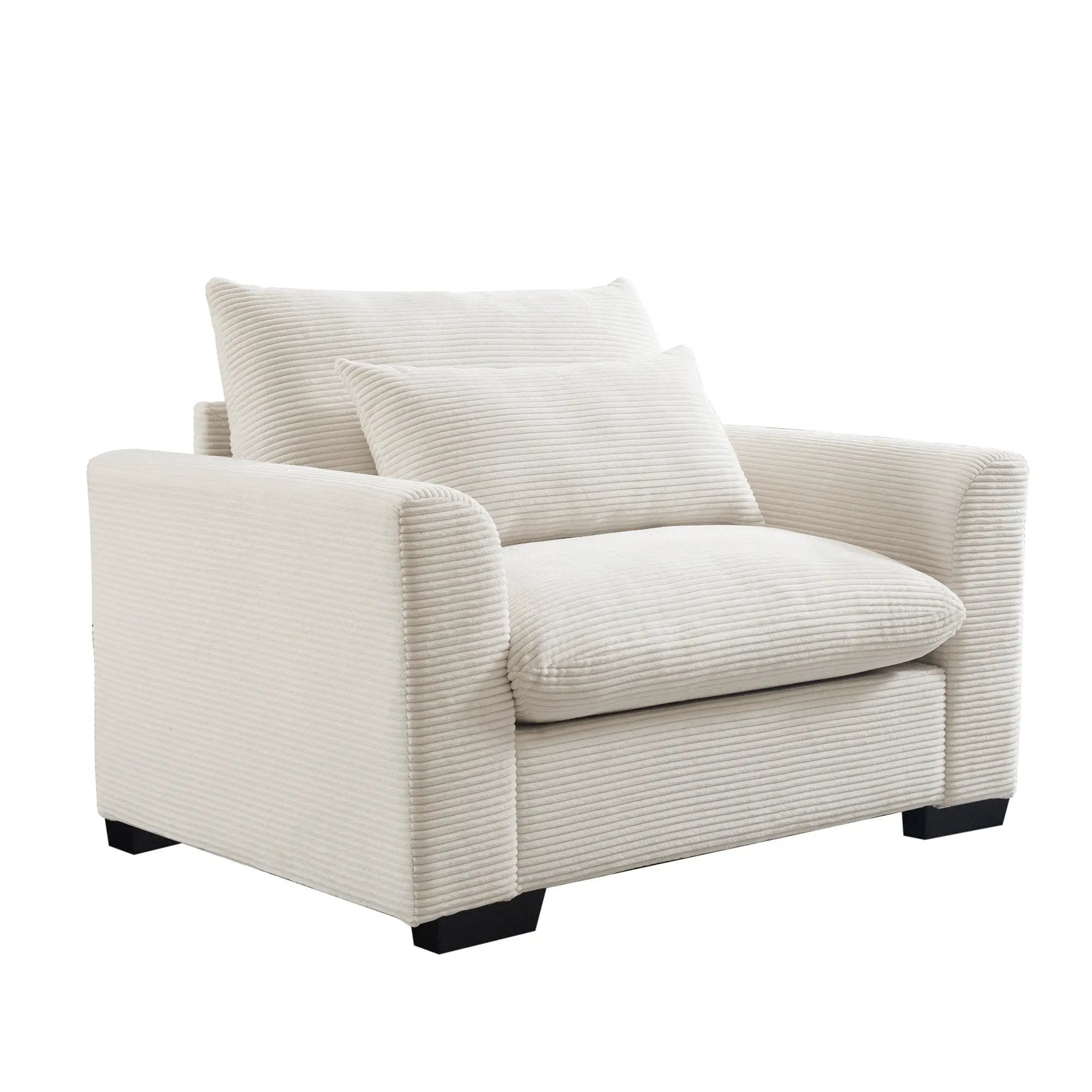 Beige Corduroy Deep Seat Single Sofa Accent Chair by HouseOfZazla
