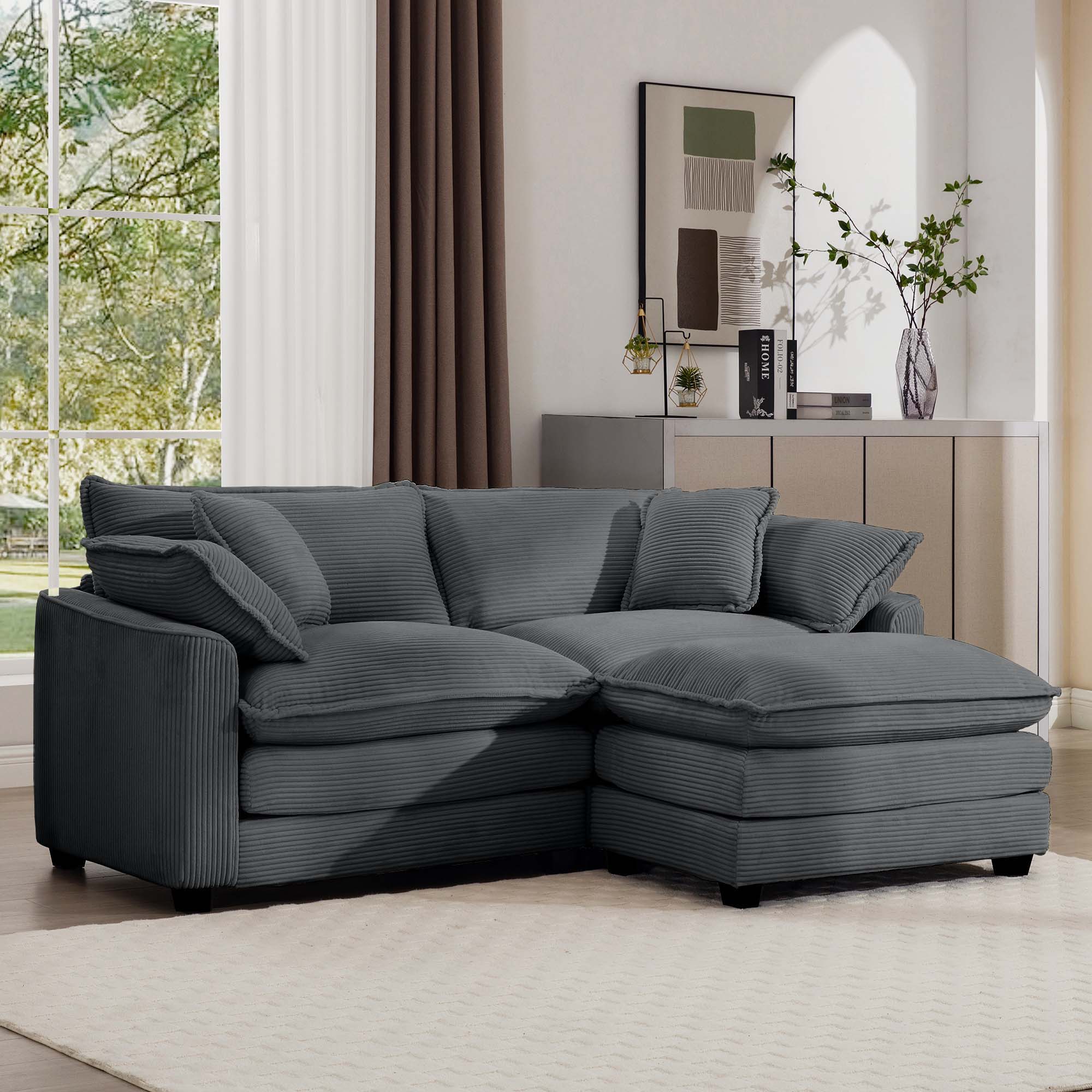 Modern Oversized Modular Cushion Sofa With Ottoman, Low Back, Deep Seating Sofa Set by Unique Piece Furniture