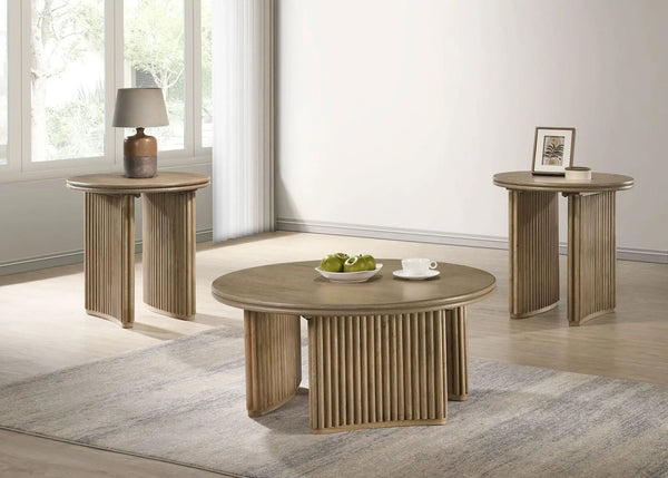 Adina 3-piece Round Coffee Table Set Distressed Light Brown