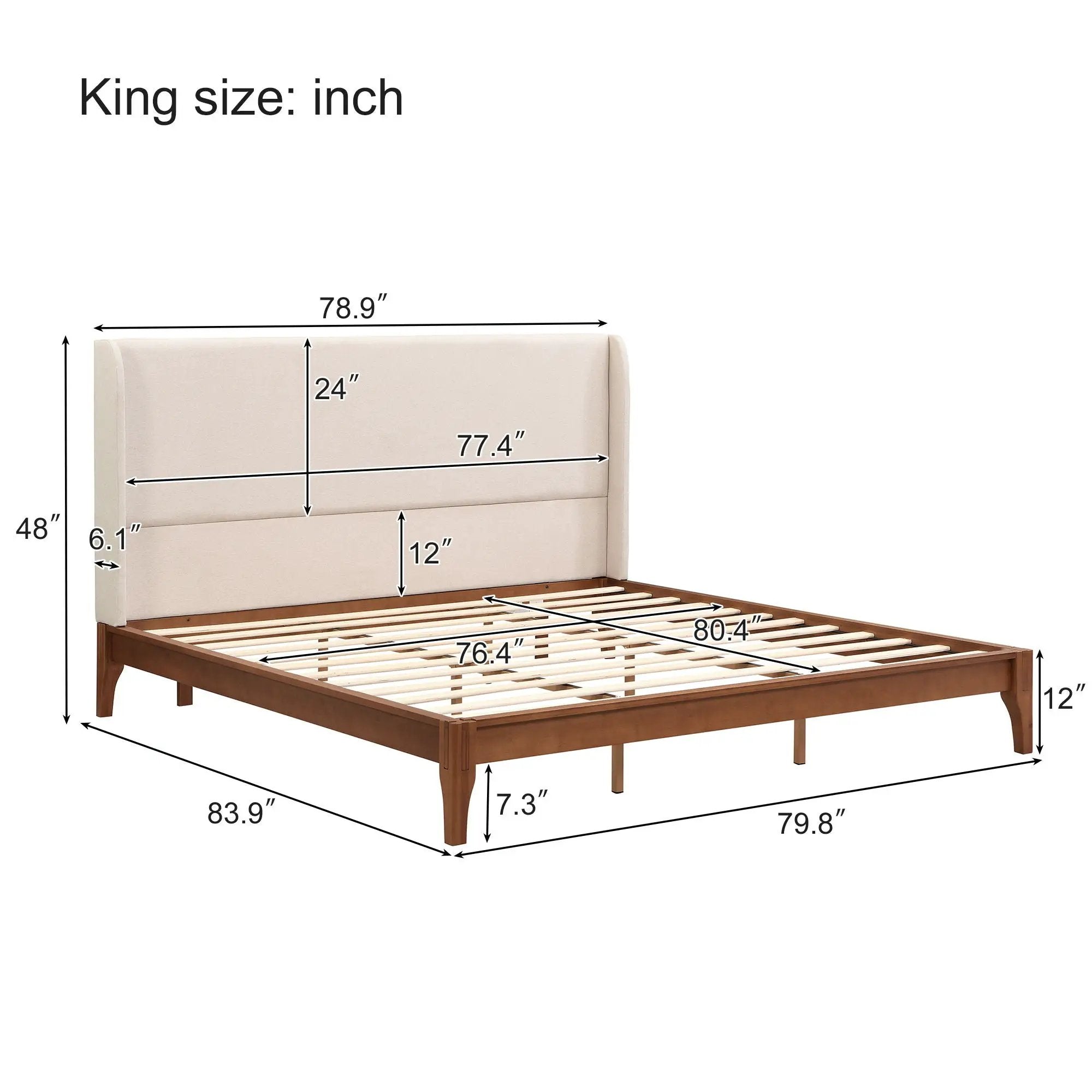 King Size Platform Bed With Upholstered High Headboard - Brown by Unique Piece Furniture