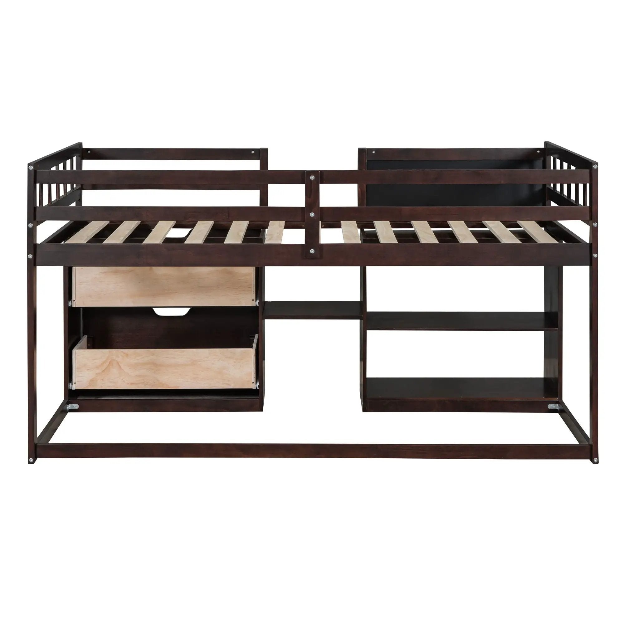 Low Loft Bed With Rolling Desk, Shelf And Drawers by HouseOfZazla