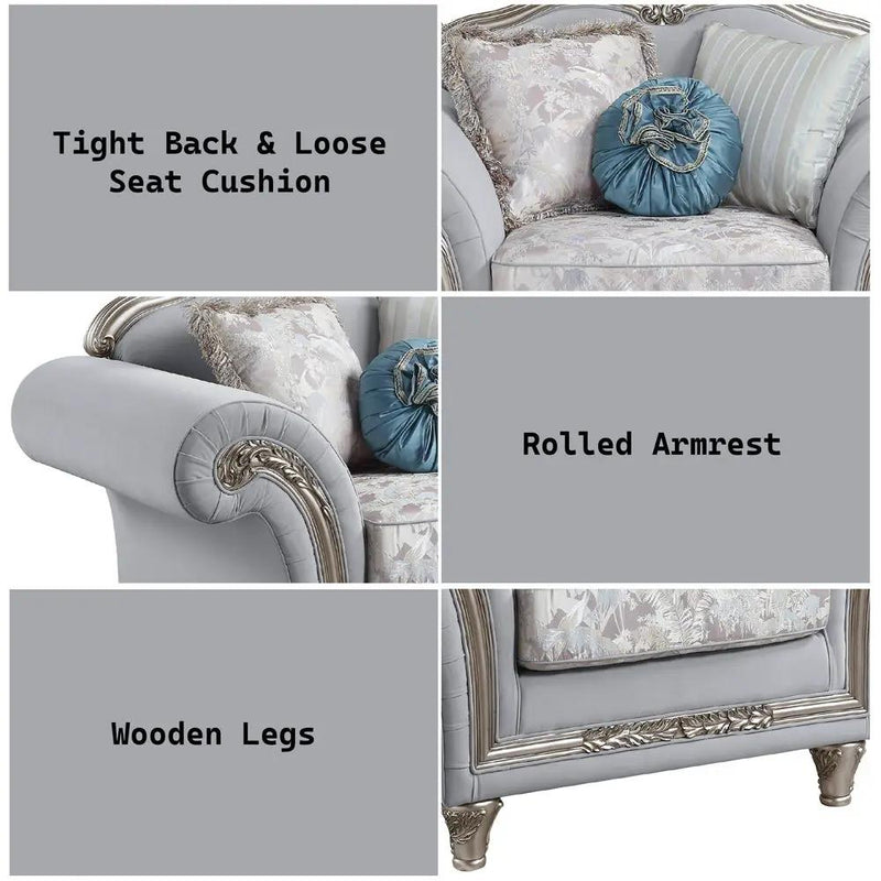 Pelumi - Chair With 3 Pillows - Light Gray Linen & Platinum by Unique Piece Furniture