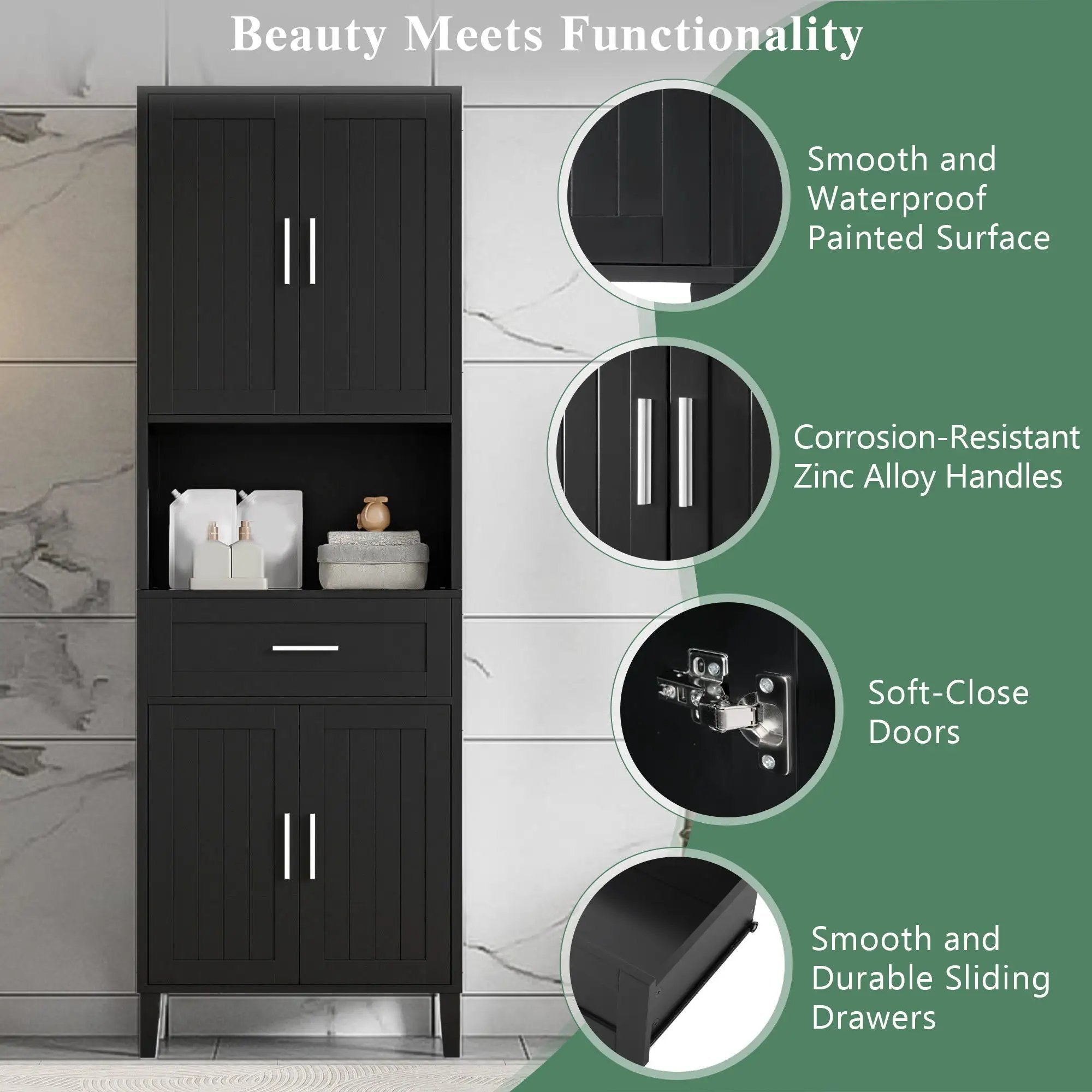 Freestanding Tall Bathroom Cabinet With Soft Close Doors And Adjustable Shelves by Unique Piece Furniture
