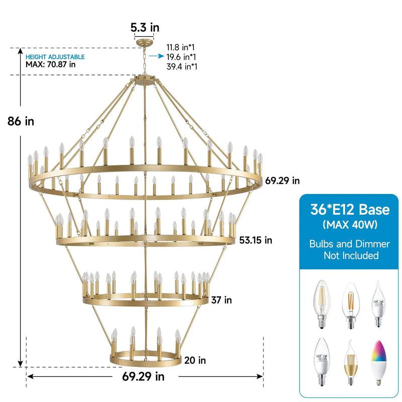 70.87 Inch 3-Tier Wagon Wheel Chandelier by HouseOfZazla