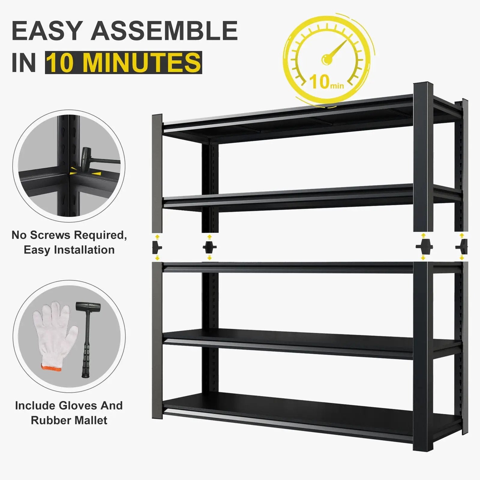 Shelves With 5 Removable Dividers, Durable For Garage - Black by HouseOfZazla