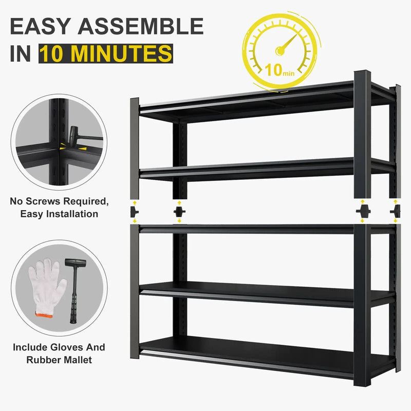 Shelves With 5 Removable Dividers, Durable For Garage - Black by HouseOfZazla