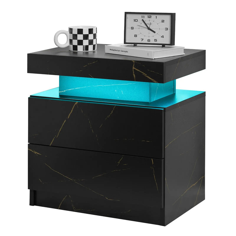 Nightstand LED Bedside Table Cabinet Lights Modern End Side with 2 Drawers by HouseOfZazla
